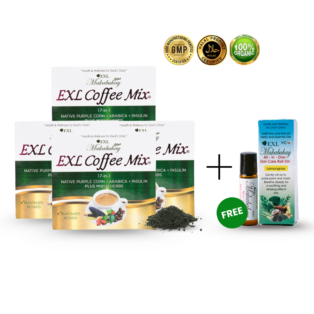 BUY 4 EXL COFFEE MIX, GET 1 EXL ALL-IN-ONE SKINCARE OIL ROLL-ON FREE