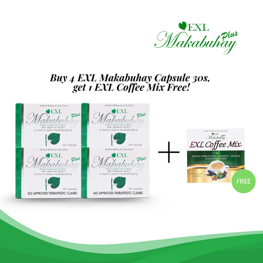 BUY 4 EXL MAKABUHAY PLUS CAPSULE 30s, GET 1 EXL COFFEE MIX FREE